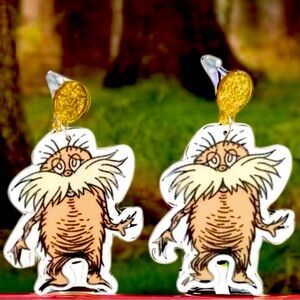 Dr Seuss The Lorax 2.5” dangling Pierced earrings acrylic teacher gift new